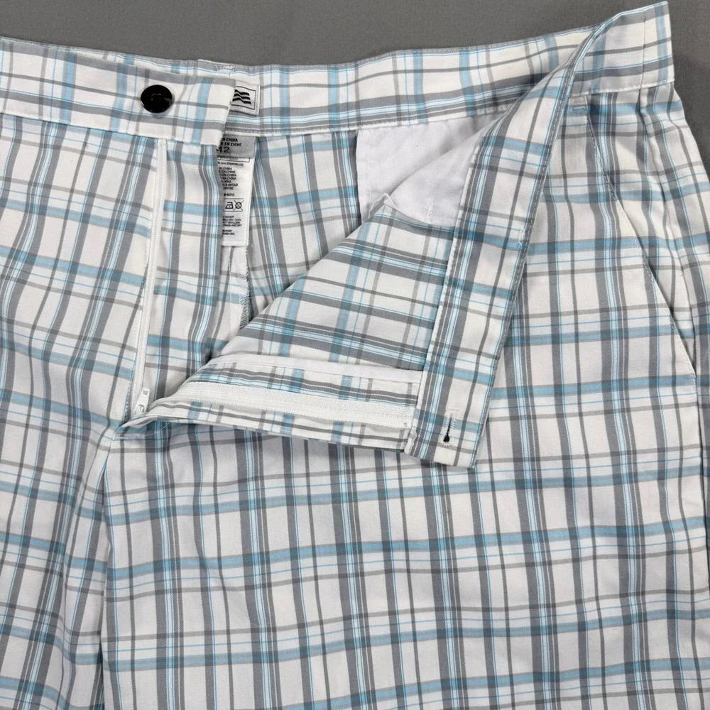 Adidas Golf Shorts Mens 42 White Blue Gray Plaid Flat Front Casual Golf 42